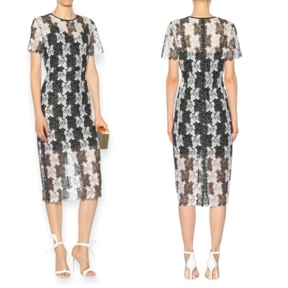 Diane von Furstenberg black and white macramé floral Guipure lace dress Size 2 - Picture 3 of 14